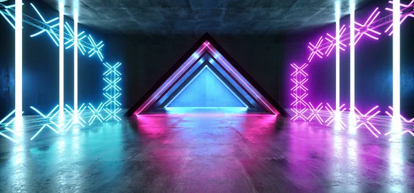 Future Virtual Neon Glowing Lights Purple Blue Triangle Shape Co — Stock Photo, Image