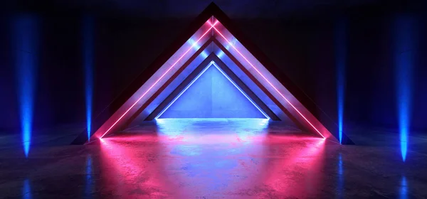 Gelecek Sanal Neon Parlayan Işıklar Mor Mavi Üçgen Shape Co — Stok fotoğraf