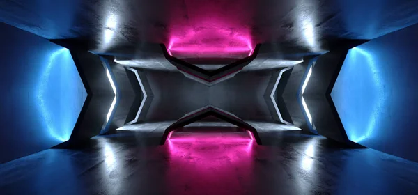 Neon fények ragyogó lila kék sötét Virtual sci fi idegen terek — Stock Fotó