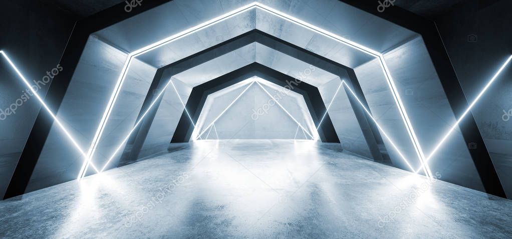 Neon Lights Future Sci Fi Tunnel Corridor Glowing Blue Vibrant S