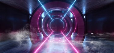 Duman Fütüristik Neon Işıklar Sci Fi Parlayan Mor Mavi Sanal 
