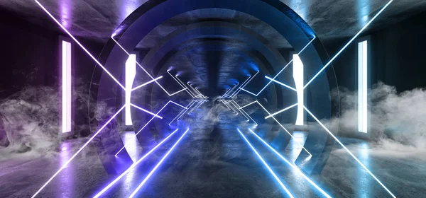 Rök futuristiska neonljus Sci Fi glödande lila blå virtuella — Stockfoto