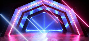 Neon Işıklar Gelecek Sci Fi Tünel Koridor parlayan Mor Mavi Vi