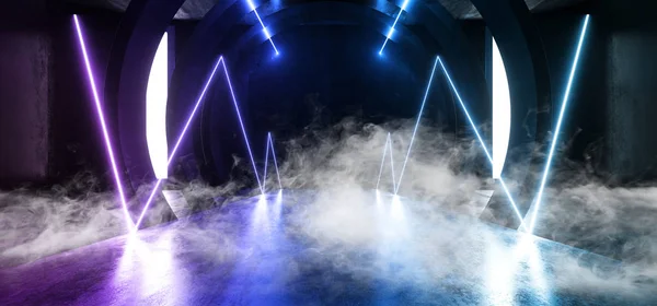 Fumée Futuriste Néon Lumières Science-fiction Lumineux Violet Bleu Virtuel — Photo