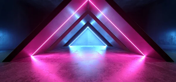Neon Işıklar Üçgen Parlayan Mor Mavi Sci Fi Sanal Fütürist — Stok fotoğraf