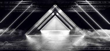 Duman Neon Işıklar Üçgen Fütüristik Sci Fi Beyaz Dark Backgrou