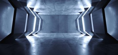 Sci Fi Fütüristik Mavi Parlayan Koyu Grunge Yansıtıcı Beton T