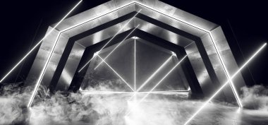 Duman Fütüristik Sci Fi Arch Whitelaser Neon Işıklar Koyu Parlayan