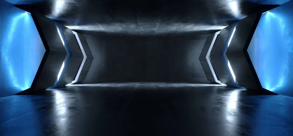 Sci Fi futurisztikus kék izzó sötét grunge fényvisszaverő beton T — Stock Fotó