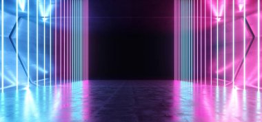 Neon Işıklar Fütüristik Sci Fi Canlı Mor Mavi Lacivert Backgroun