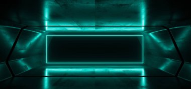 Neon Parlayan Sci Fi Lazer Mavi Canlı Lacivert Dikdörtgen Çerçeve Glos