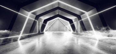 Duman Fütüristik Sci Fi Arch Beyaz Lazer Neon Işıklar Parlayan Dar