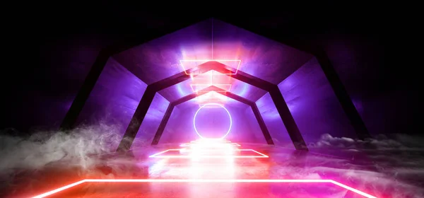 Smoke Neon Cahaya Futuristic Sci Fi Vibrant Biru Purple Dark Bac — Stok Foto