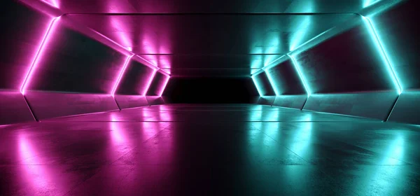 Neon Lights futurisztikus sci fi élénk lila kék sötét Backgroun — Stock Fotó