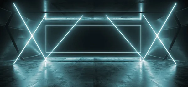 Kaotiska Neon glödande Sci Fi laser blå pulserande mörk rektangel fr — Stockfoto