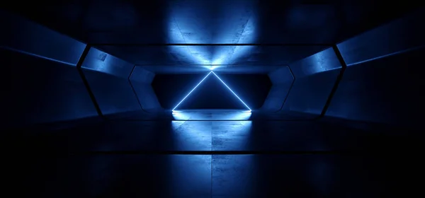 ネオンライトブルー輝く三角形アーチSF未来的な仮想 — ストック写真