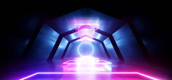 Futuristic Sci Fi Arch Purple Blue Laser Neon Lights Glowing Dar