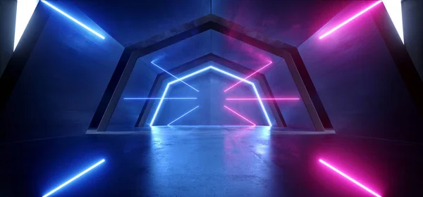 Futurystyczny Sci Fi Arch fioletowy niebieski laser neon Lights świecący dar — Zdjęcie stockowe