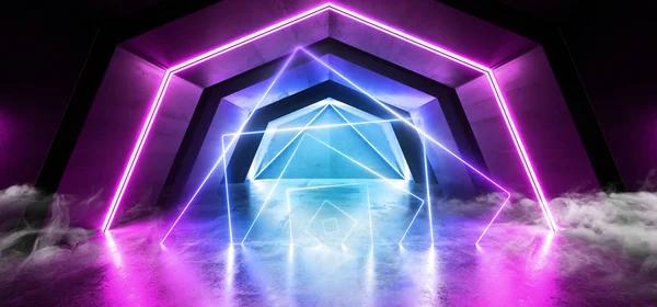 Smoke Futuristic Sci Fi Arch Purple Blue Laser Neon Lights Glowi