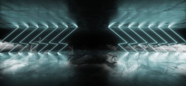 Duman Fütüristik Neon Işıklar Lazer Mavi Parlayan Modern Retro Sci