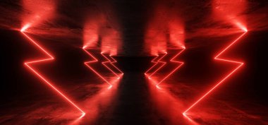 Duman Fütüristik Neon Işıklar Lazer Kırmızı Parlayan Modern Retro Sci 