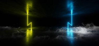 Duman Fütüristik Neon Işıklar Lazer Yeşil Mavi Parlayan Modern Ret