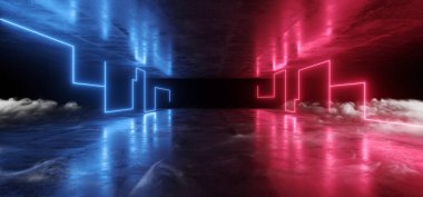 Duman Fütüristik Neon Işıklar Lazer Mor Mavi Parlayan Modern Re