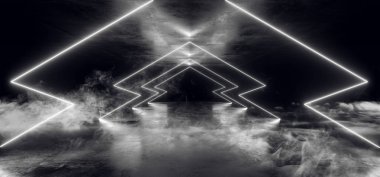 Duman Fütüristik Neon Işıklar Lazer Beyaz Parlayan Modern Retro Sc