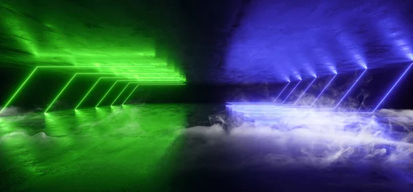 Smoke Futuristic Neon Lights Laser Green Blue Glowing Modern Ret