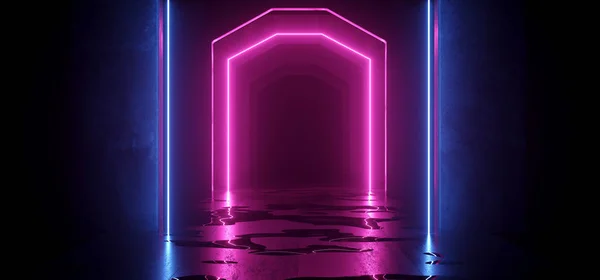 Футуристические неоновые фиолетовые синие огни, освещающие лазеры — стоковое фото