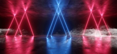 Duman Fütüristik Üçgen Neon Işıklar Lazer Mavi Kırmızı Parlayan Mod
