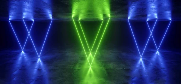 Smoke Futuristic Triangle Neon Lights Laser Blue Green Glowing M