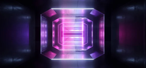 Sci Fi Futuristic Neon Purple Blue Lights Glowing Lasers Tunnel — Stock Photo, Image