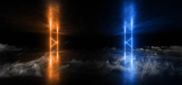 Luzes de néon de fumo Virtual Sci Fi Futurista Vibrante Laranja Azul — Fotografia de Stock