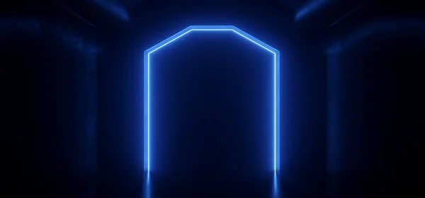 Sci Fi futuristiska neonblått ljus glödande lasrar tunnel rum un — Stockfoto