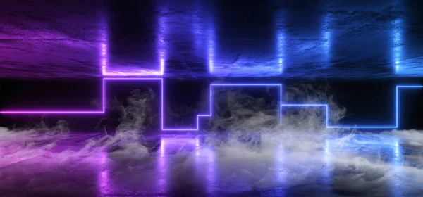 Luz de neón futurista de humo Láser púrpura azul brillante moderno Re — Foto de Stock