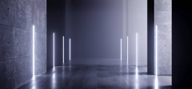 Sci Fi Fütüristik Modern Grunge Beton Beyaz Mavi Parlayan Geyik