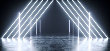 Grunge Sci Fi Beton Tünel Uzay Gemisi Neon Beyaz Buz Parlayan S