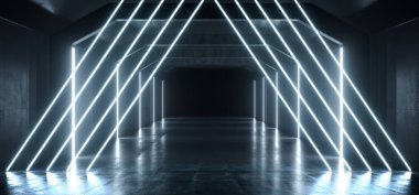 Grunge Sci Fi Beton Tünel Uzay Gemisi Neon Beyaz Buz Parlayan S