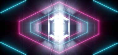 Fütüristik Sci Fi Lazer Neon Shapes Parlayan Işık Canlı Purpl