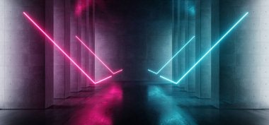 Fütüristik Galeri Yeraltı Odası Parlayan Neon Lazer Kirişler Pur