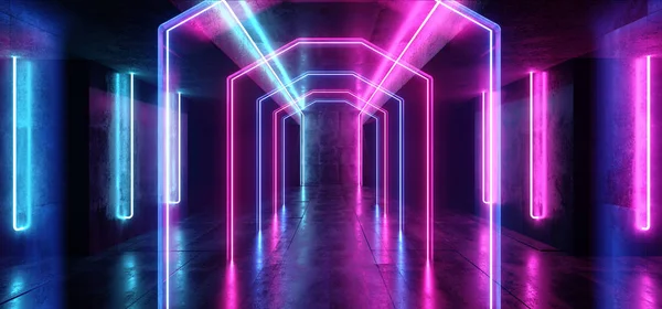Futuristische Sci Fi Laser Neon shapes gloeiende lichte levendige Purpl — Stockfoto