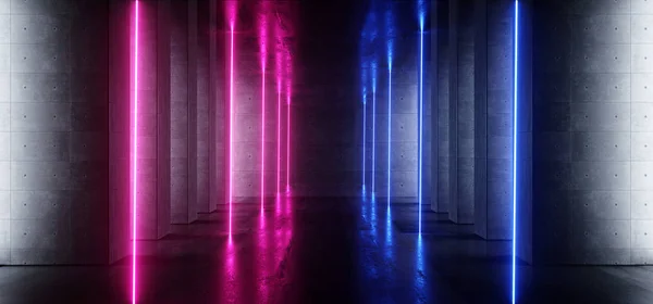 Futuristiska Galleri underjordiska rum glödande vertikal Neon laser — Stockfoto