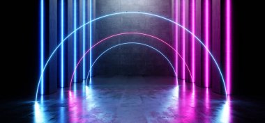Fütüristik Galeri Yeraltı Odası Parlayan Arc Circle Neon Lase