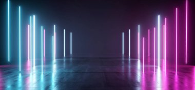 Fütüristik Neon Işıklar Lazer Mor Mavi Parlayan Modern Retro Sc