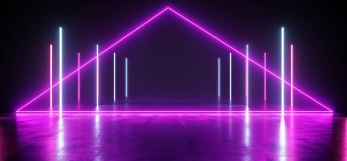 Fütüristik Neon Işıklar Lazer Mor Mavi Parlayan Modern Retro Sc