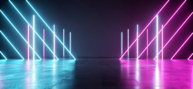 Fütüristik Neon Işıklar Lazer Mor Mavi Parlayan Modern Retro Sc