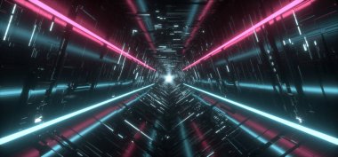 Neon Açık Mor Mavi Hiper Beşgen Üçgen Detaylı Sci Fi