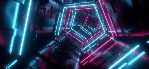 Neon ljus lila blå Hyper femsidig triangel detaljerad Sci Fi — Stockfoto