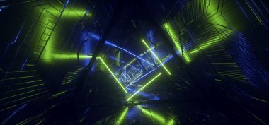 Fütüristik Neon Açık Mavi Yeşil Hiper Beşgen Üçgen Detai